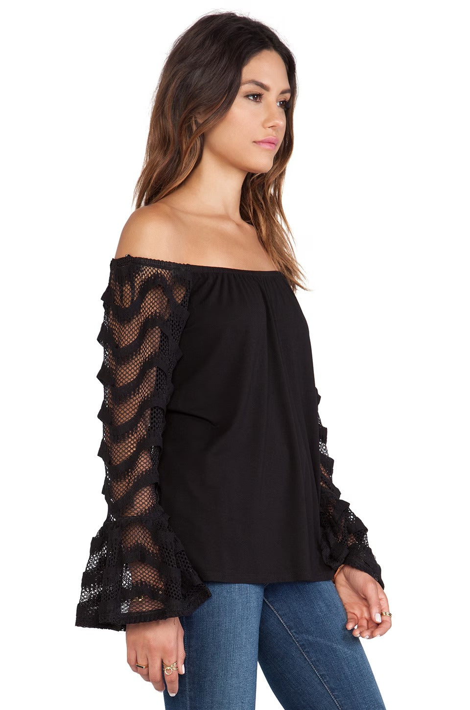 COLLEEN OFF SHOULDER TOP (BLACK)-VT9342