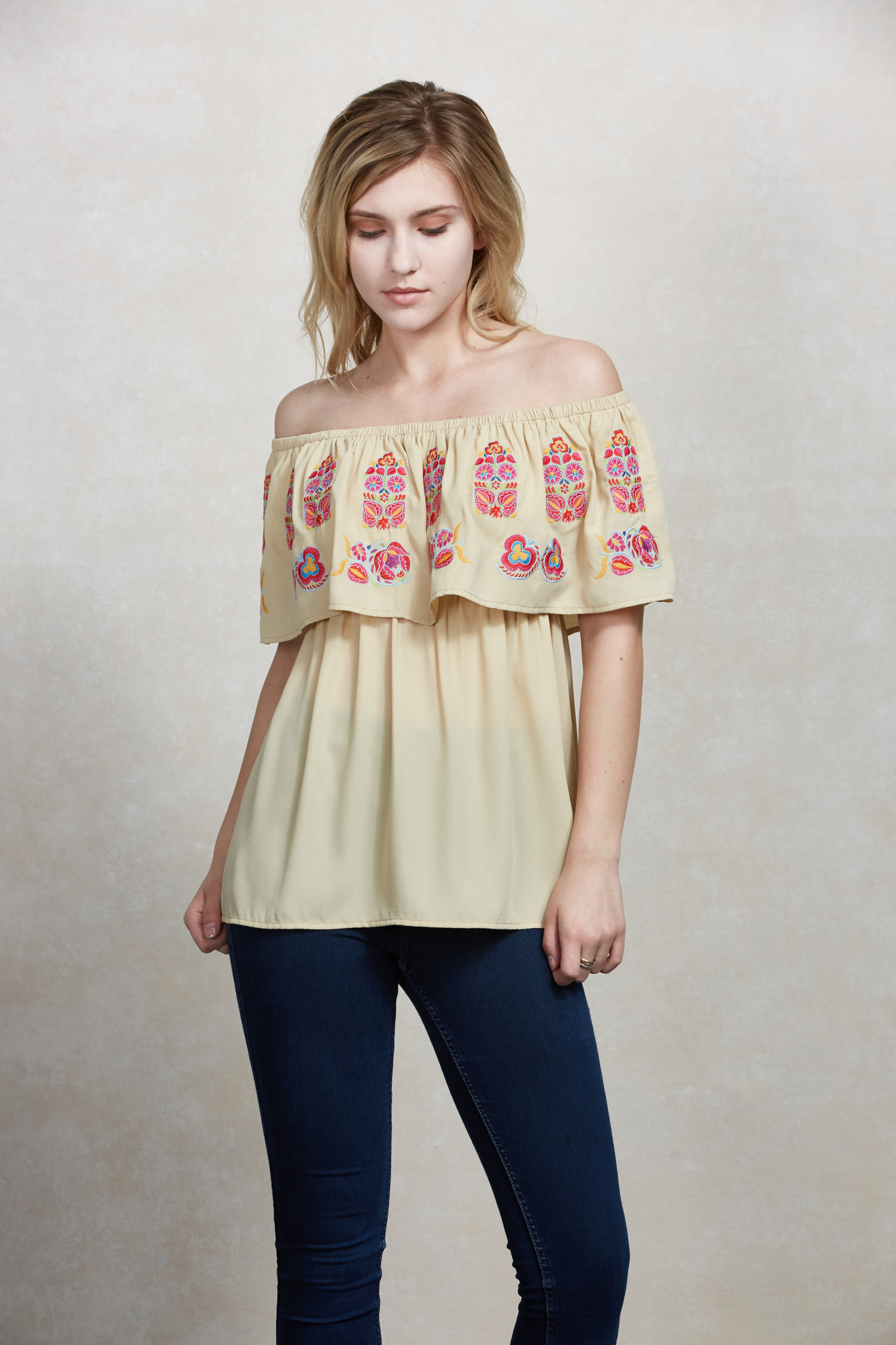 LOTUS OFF SHOULDER TOP (Cream)-CVT1507
