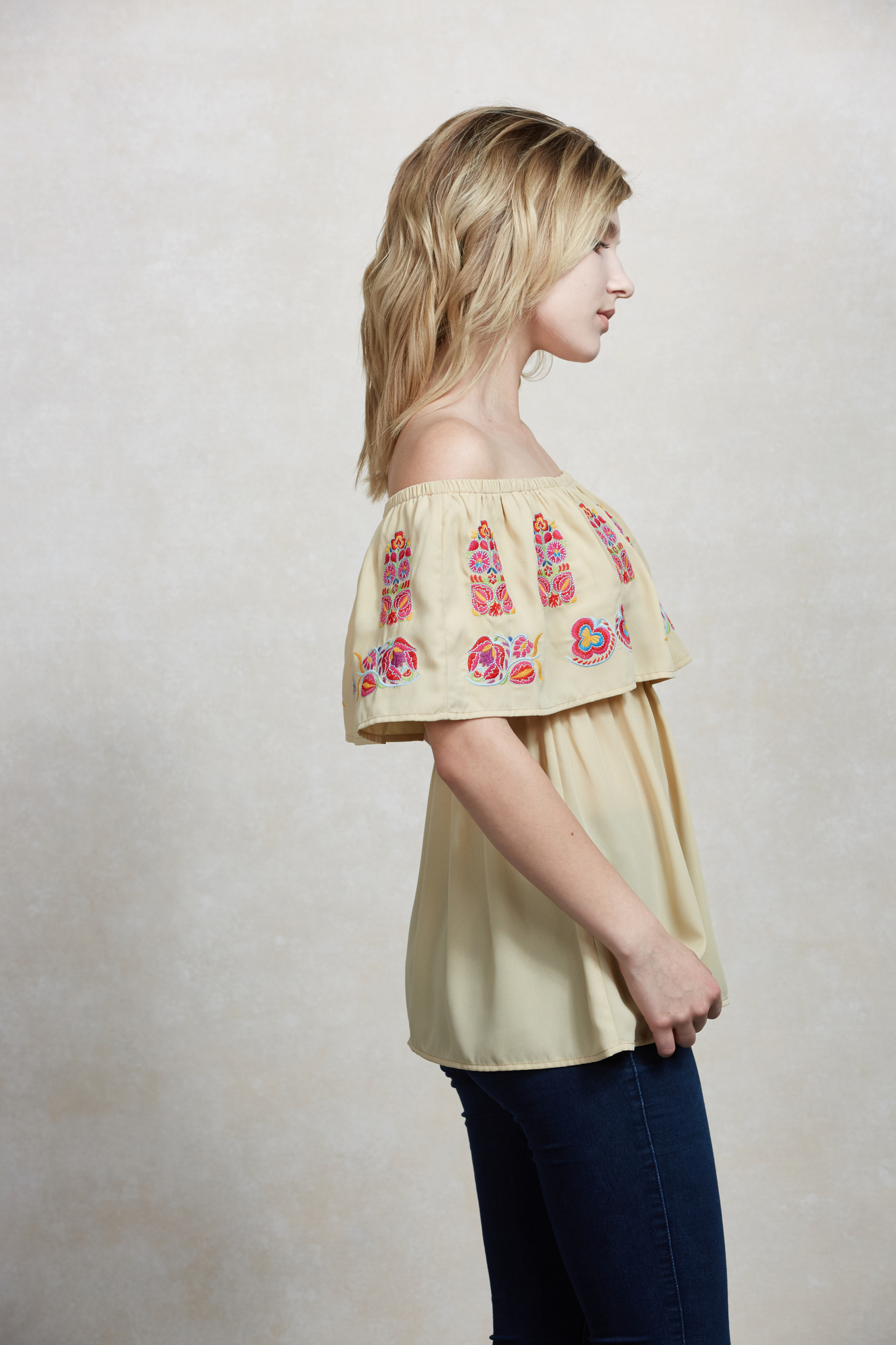 LOTUS OFF SHOULDER TOP (Cream)-CVT1507