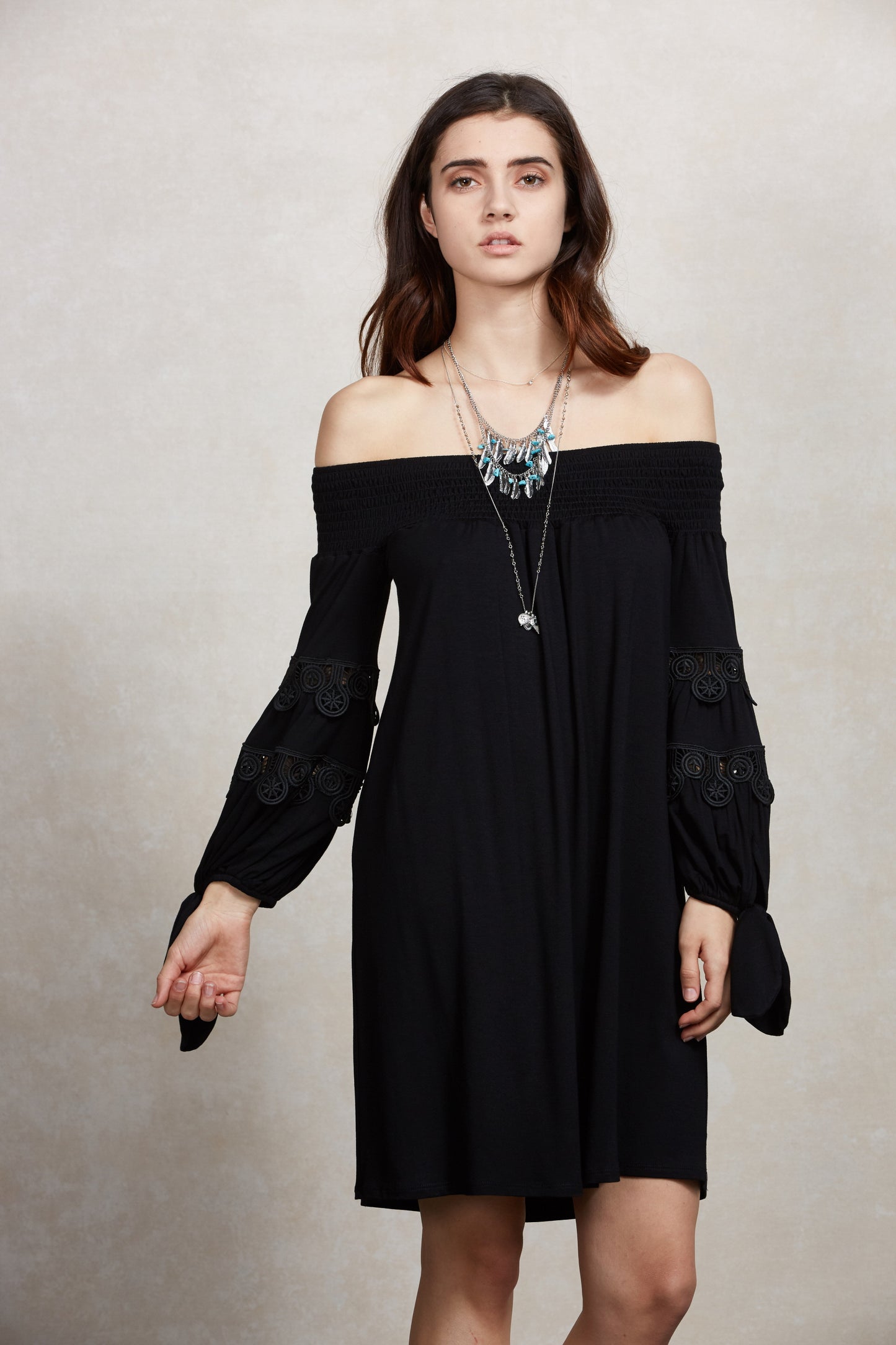 KARISSA OFF THE SHOULDER DRESS (BLACK)-VD1721