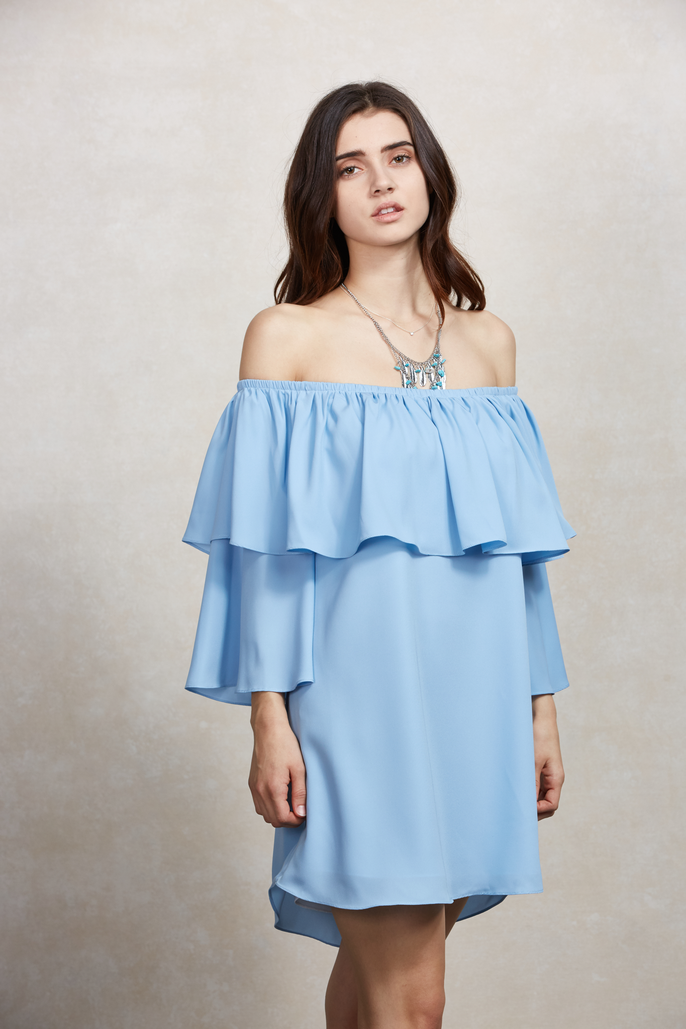 CLIO OFF SHOULDER DRESS (BLUE)-VD1686
