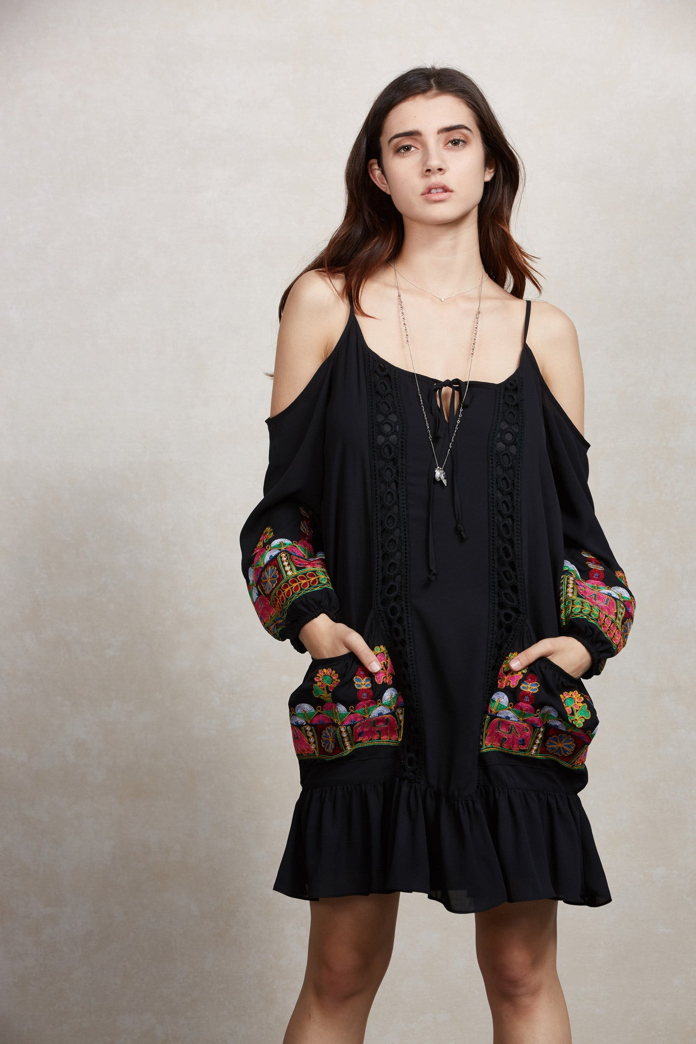 GABI OPEN SHOULDER DRESS (Black)-CVD1518