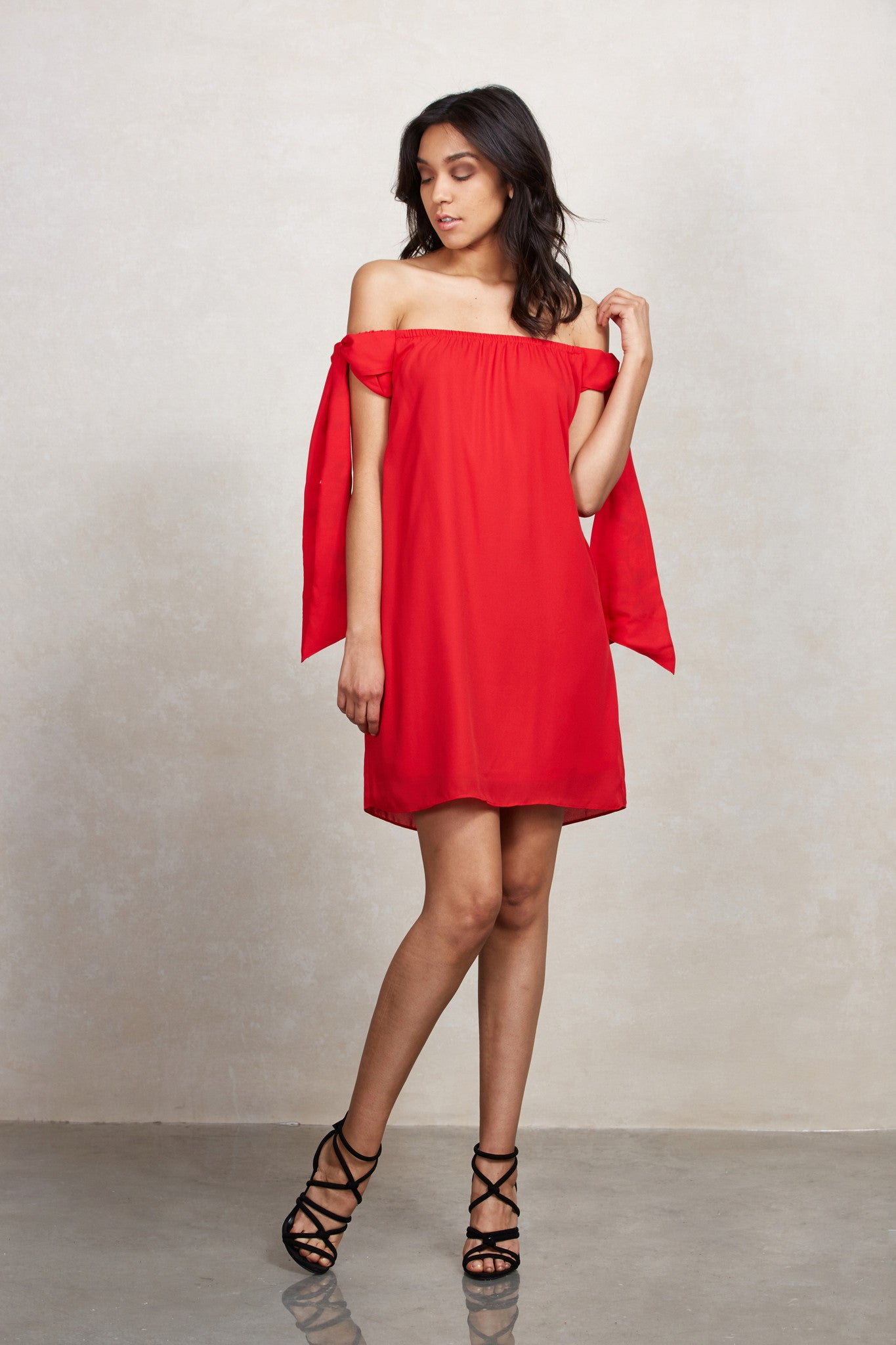 ENGLEBERTA OFF THE SHOULDER DRESS(Red)-CVD1543