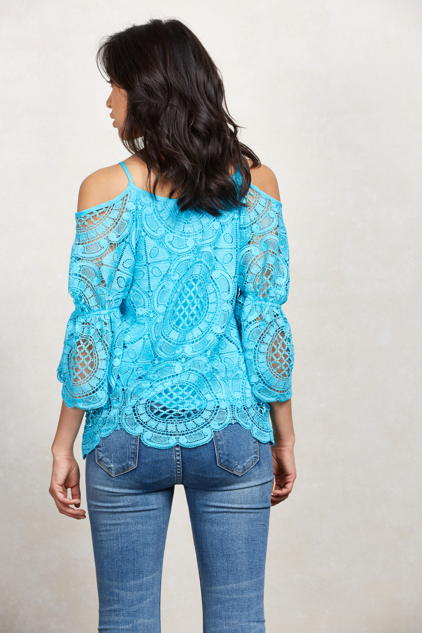 LAIA OPEN SHOULDER TOP (Aqua)-VT1283