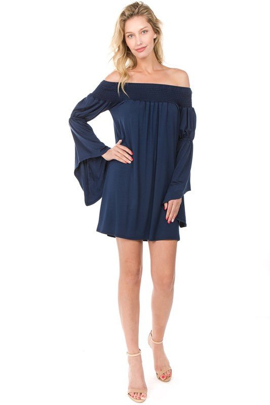 AUBREY OFF SHOULDER DRESS (Navy)-JD7099