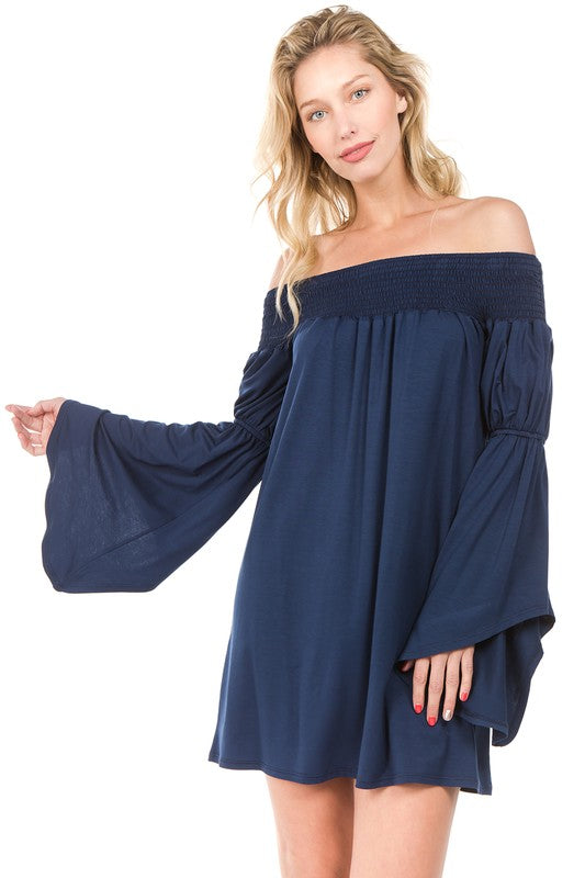 AUBREY OFF SHOULDER DRESS (Navy)-JD7099