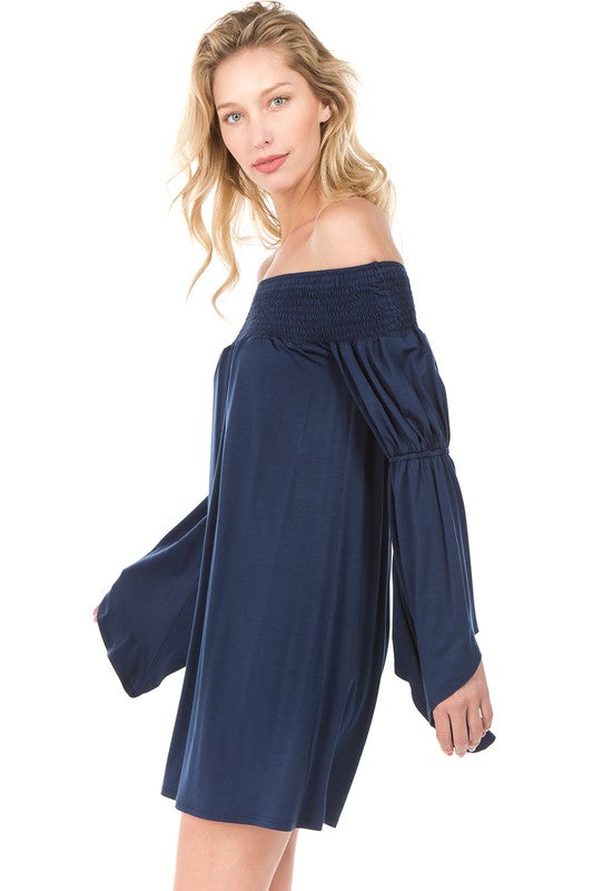 AUBREY OFF SHOULDER DRESS (Navy)-JD7099