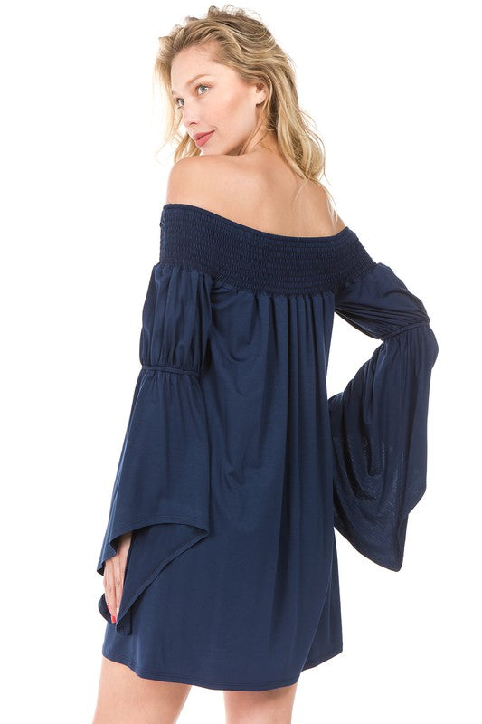 AUBREY OFF SHOULDER DRESS (Navy)-JD7099