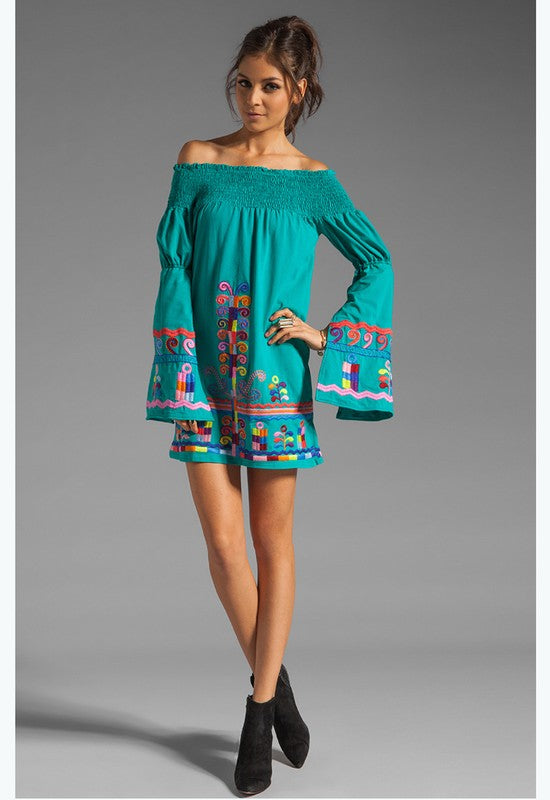DARA OFF SHOULDER DRESS (TURQUOISE)-CVD6606