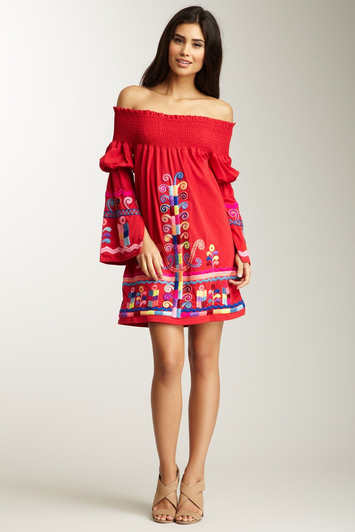 DARA OFF SHOULDER DRESS (RED)-CVD6606