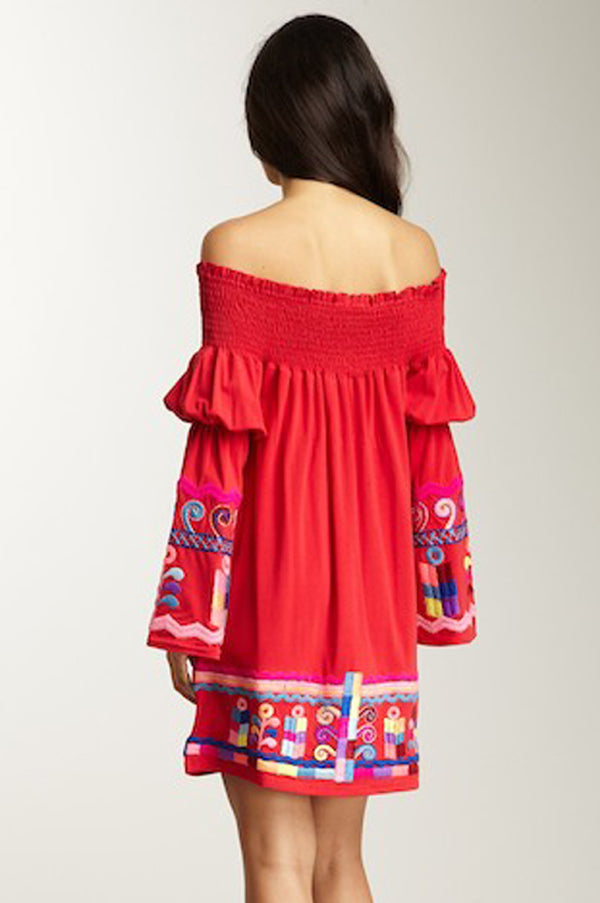DARA OFF SHOULDER DRESS (RED)-CVD6606