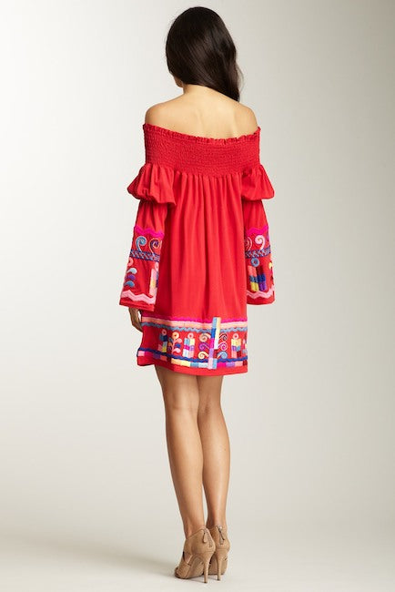 DARA OFF SHOULDER DRESS (RED)-CVD6606