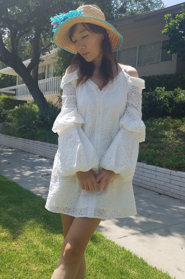 ALANA BUBBLE SLEEVE DRESS (OFF WHITE)- CVD2091E