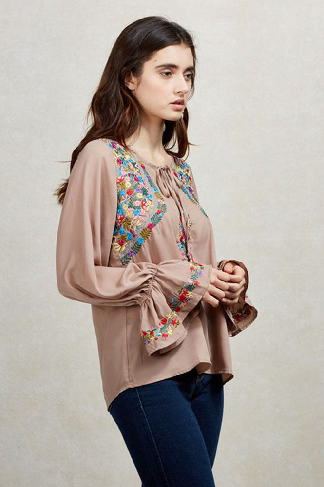 DIANNE PEASANT TUNIC BLOUSE (CAMEL)-CVT1486