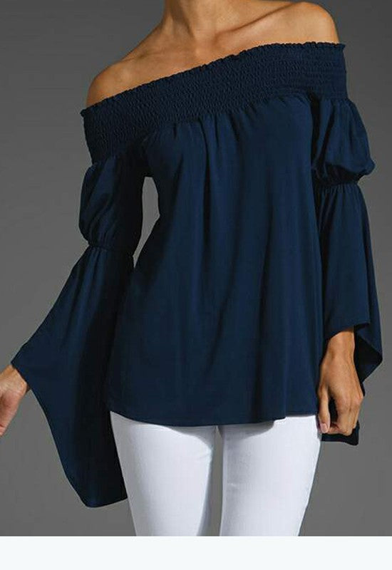 AUBREY OFF SHOULDER TOP (Navy)-JT7510