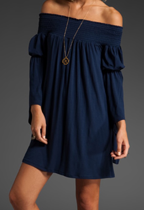 AUBREY OFF SHOULDER DRESS (Navy)-JD7099