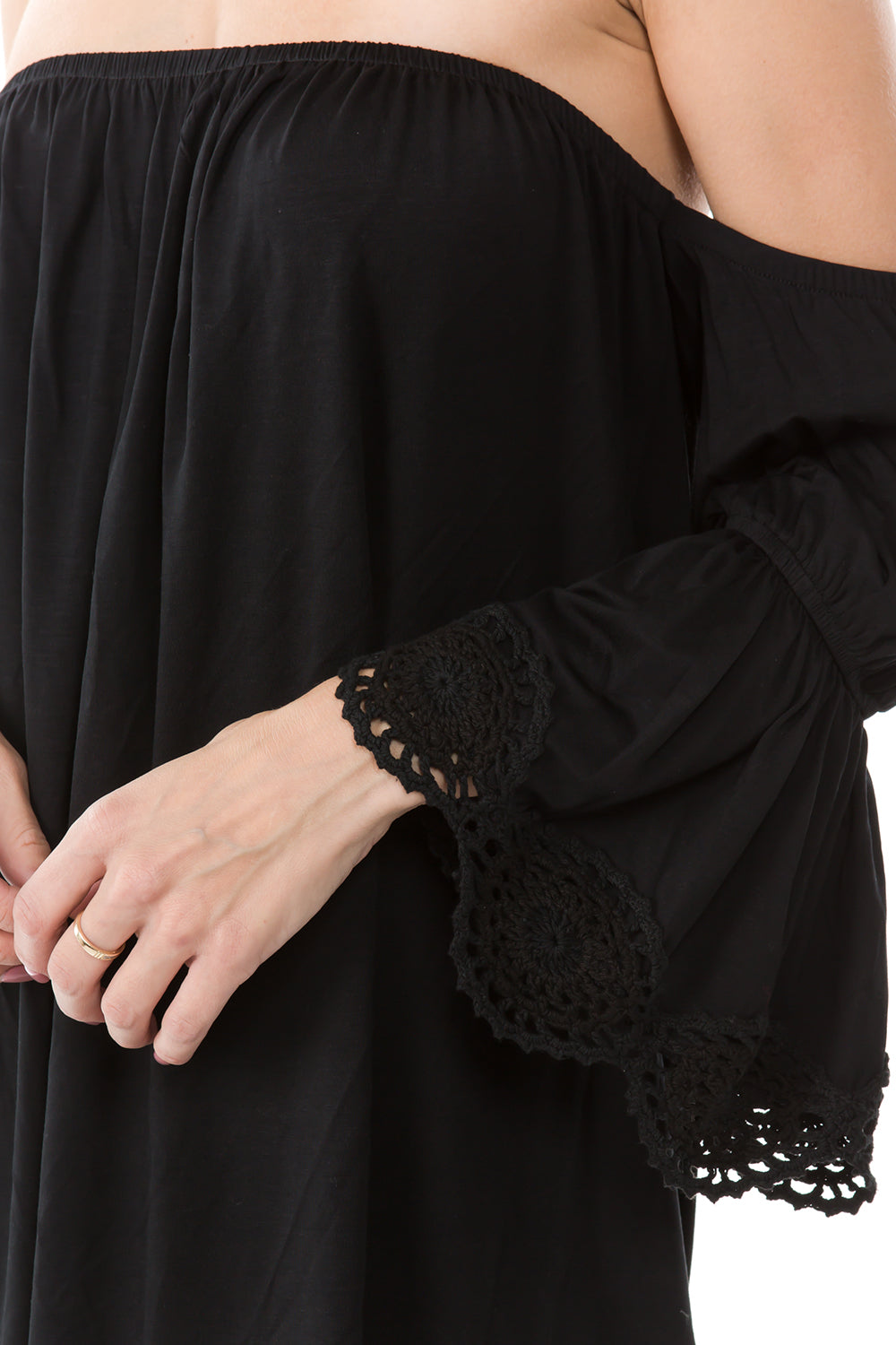 SOLID FABIOLA OFF SHOULDER DRESS (BLACK)- CVD1705S