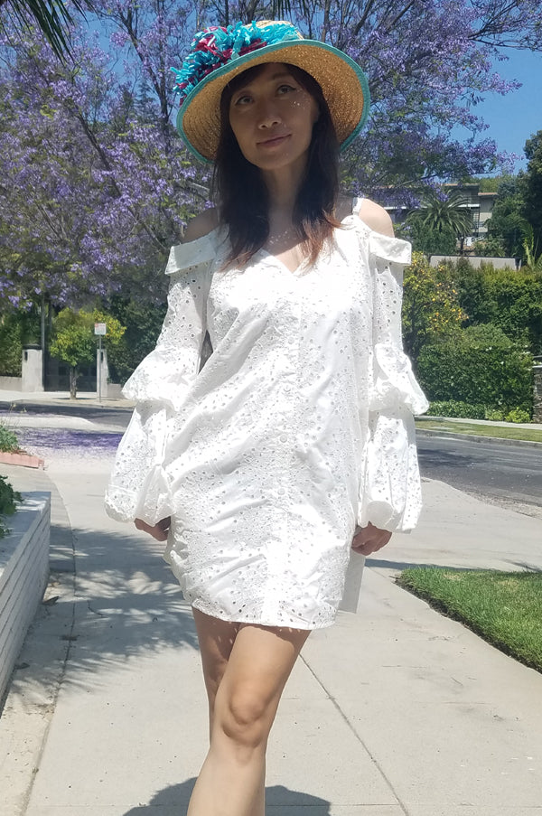 ALANA BUBBLE SLEEVE DRESS (OFF WHITE)- CVD2091E