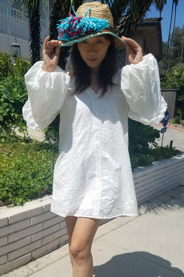 ALANA BUBBLE SLEEVE DRESS (OFF WHITE)- CVD2091E