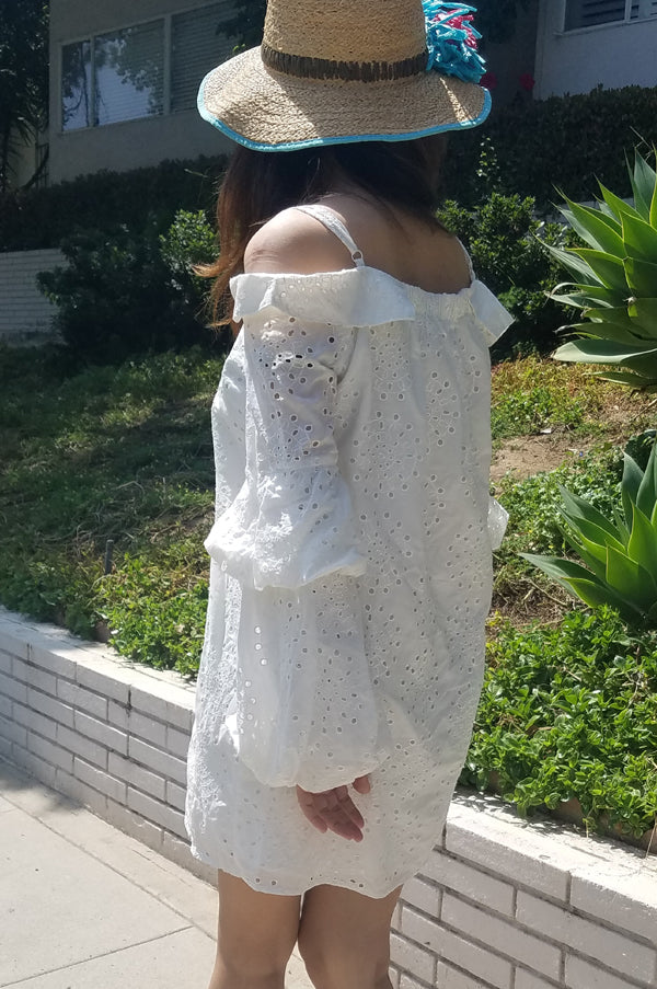 ALANA BUBBLE SLEEVE DRESS (OFF WHITE)- CVD2091E