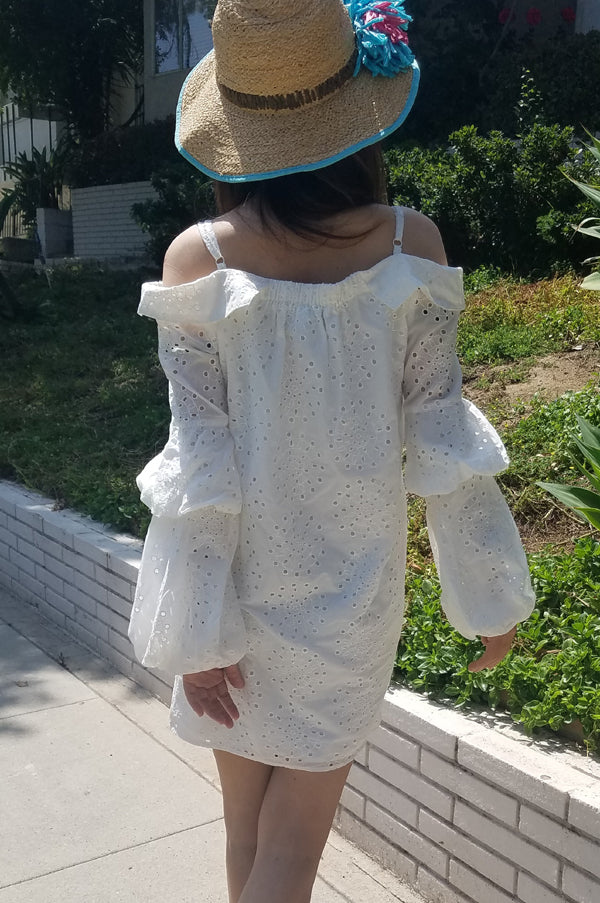 ALANA BUBBLE SLEEVE DRESS (OFF WHITE)- CVD2091E