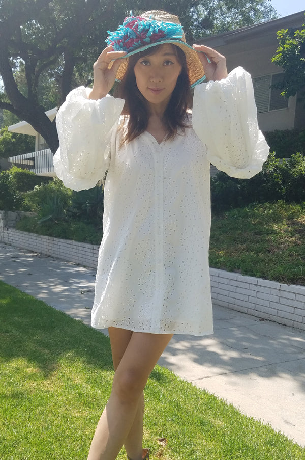 ALANA BUBBLE SLEEVE DRESS (OFF WHITE)- CVD2091E