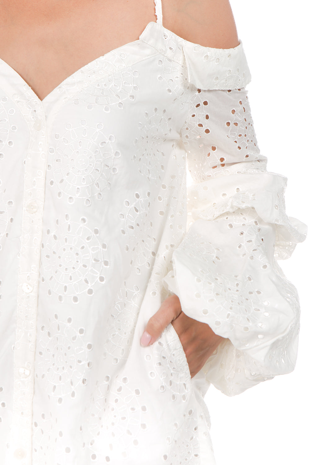 ALANA BUBBLE SLEEVE DRESS (OFF WHITE)- CVD2091E