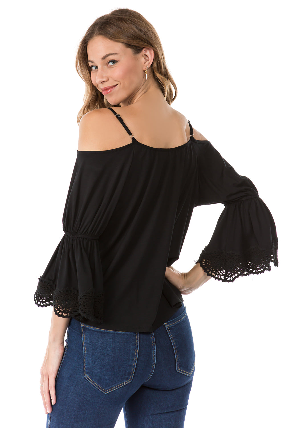 SOLID FABIOLA OPEN SHOULDER TOP (BLACK)- CVT1704S