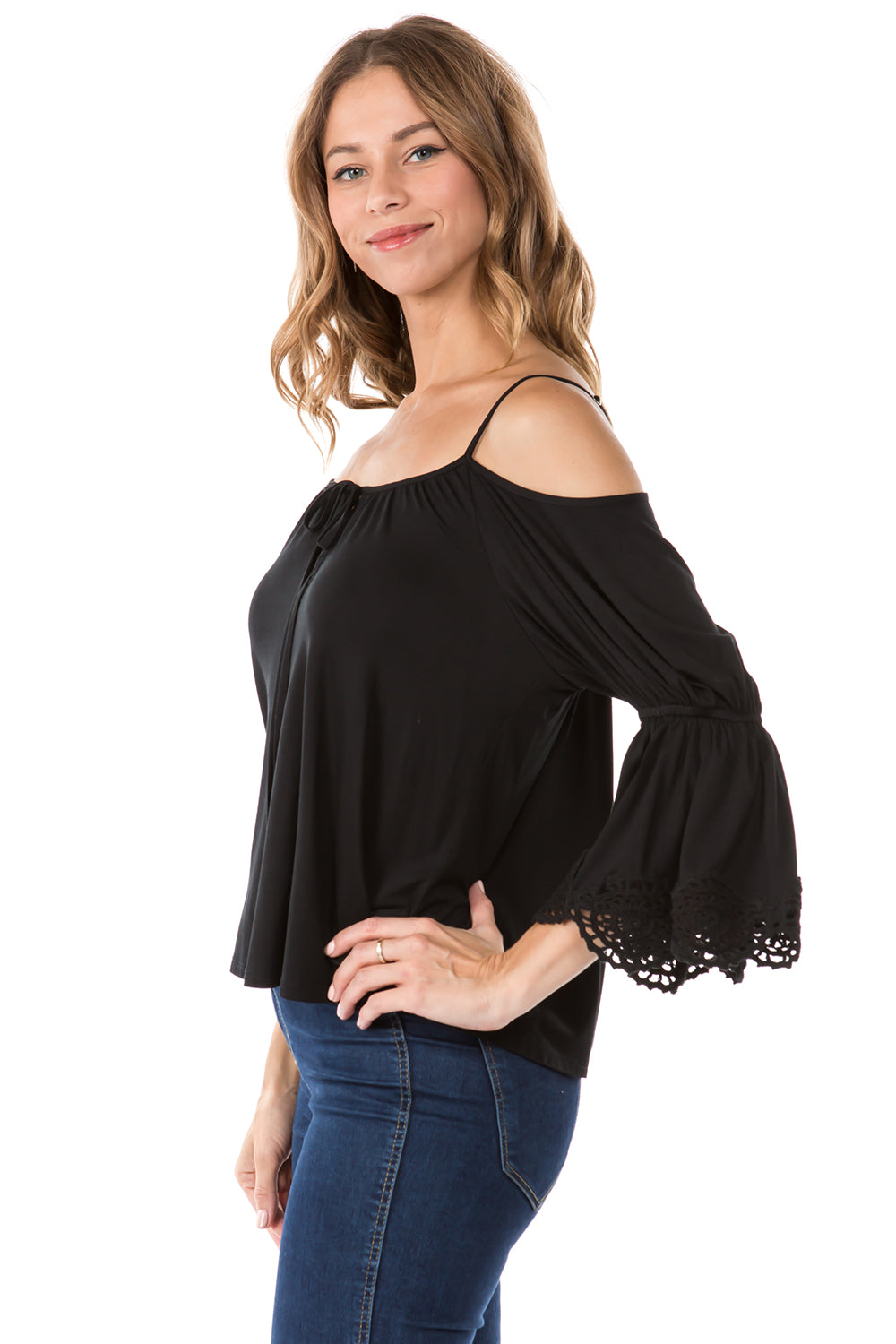 SOLID FABIOLA OPEN SHOULDER TOP (BLACK)- CVT1704S