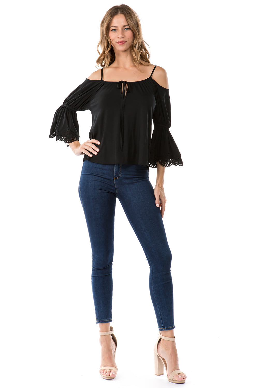 SOLID FABIOLA OPEN SHOULDER TOP (BLACK)- CVT1704S