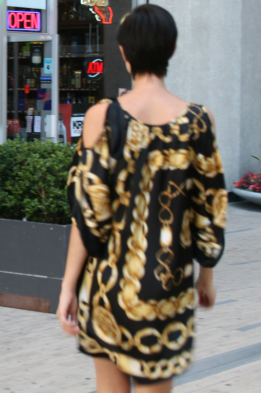 CHAIN SMOCK DRESS (Blk/Chain)- D7416