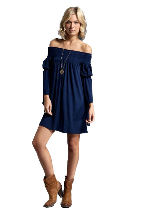 AUBREY OFF SHOULDER DRESS (Navy)-JD7099