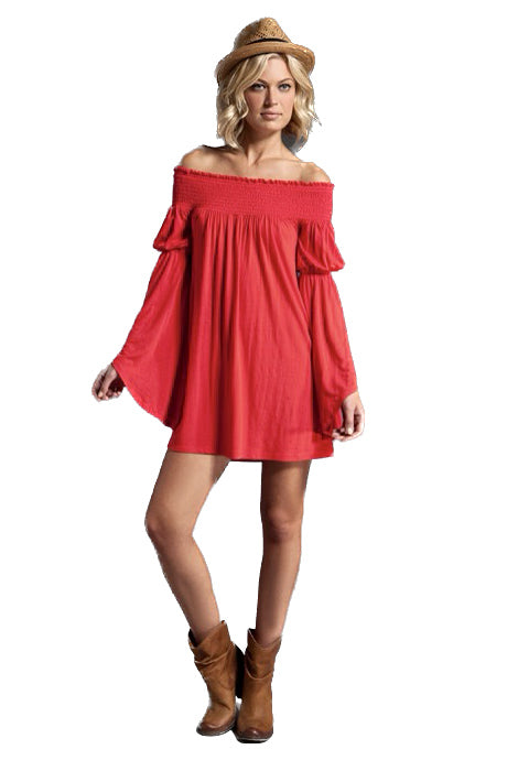 AUBREY OFF SHOULDER DRESS (RED)-JD7099