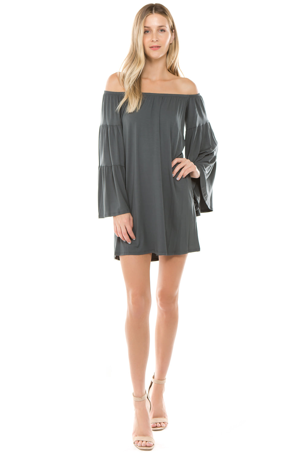 JENNA OFF SHOULDER DRESS (CHARCOAL)-JD7461