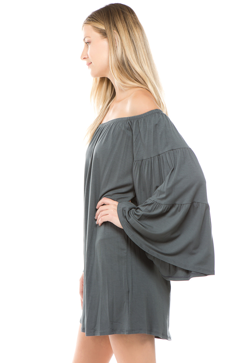 JENNA OFF SHOULDER DRESS (CHARCOAL)-JD7461