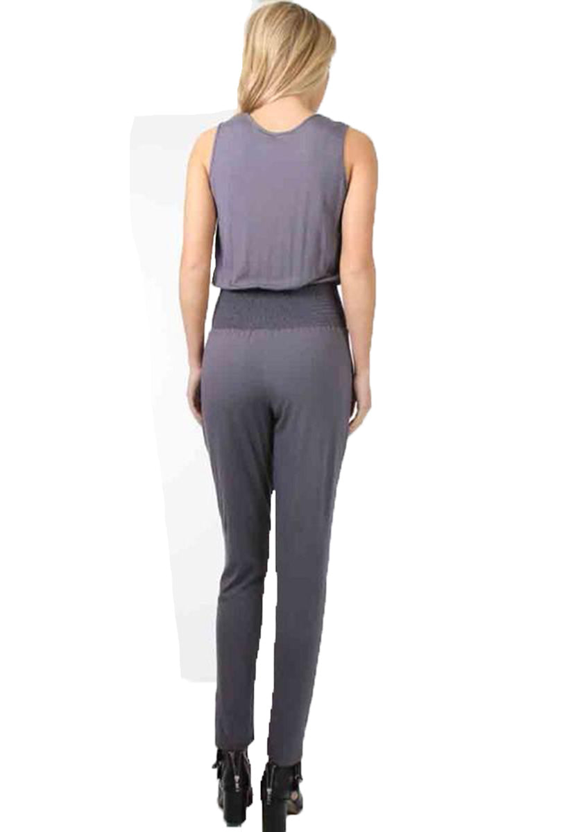 CLAUDETTE SLIM JUMPSUIT (Grey)-JD9475
