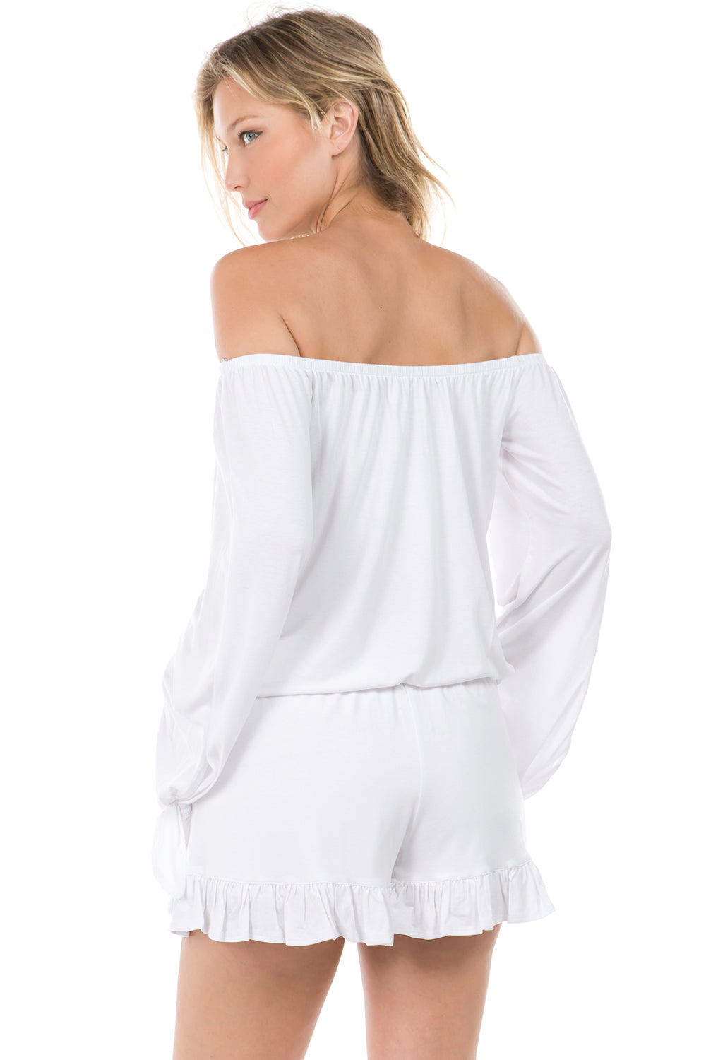 SAGE OFF SHOULDER ROMPER (WHITE)-JR9743