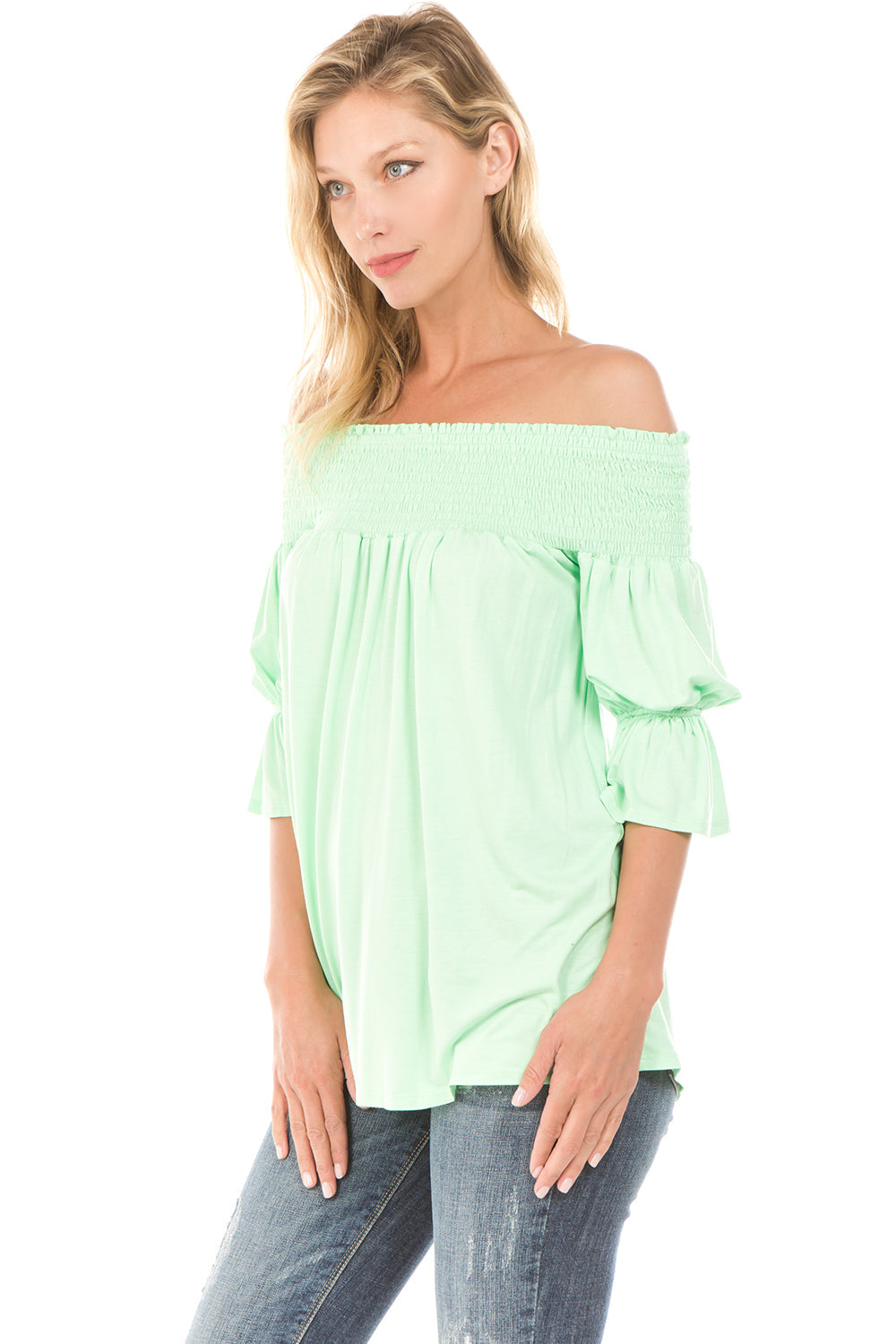 AUBREY OFF SHOULDER HALF SLEEVE TOP (MINT)- JT7101