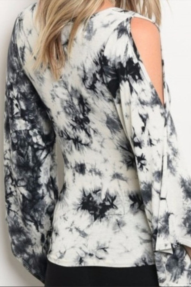 KELSEY TIE DYE TOP (BLACK/WHITE TIE DYE)-JT8290