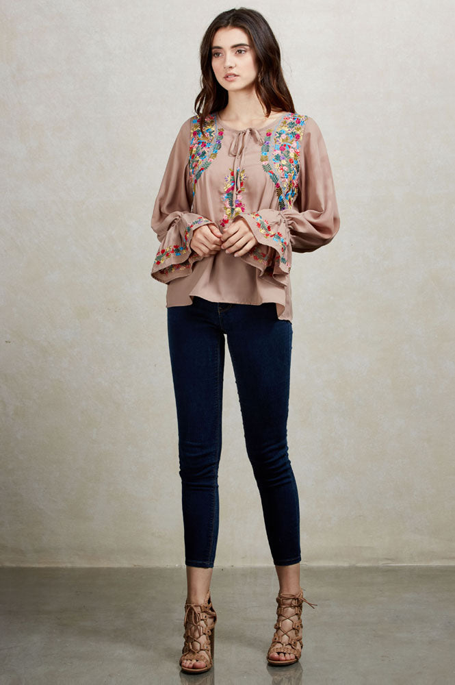 DIANNE PEASANT TUNIC BLOUSE (CAMEL)-CVT1486