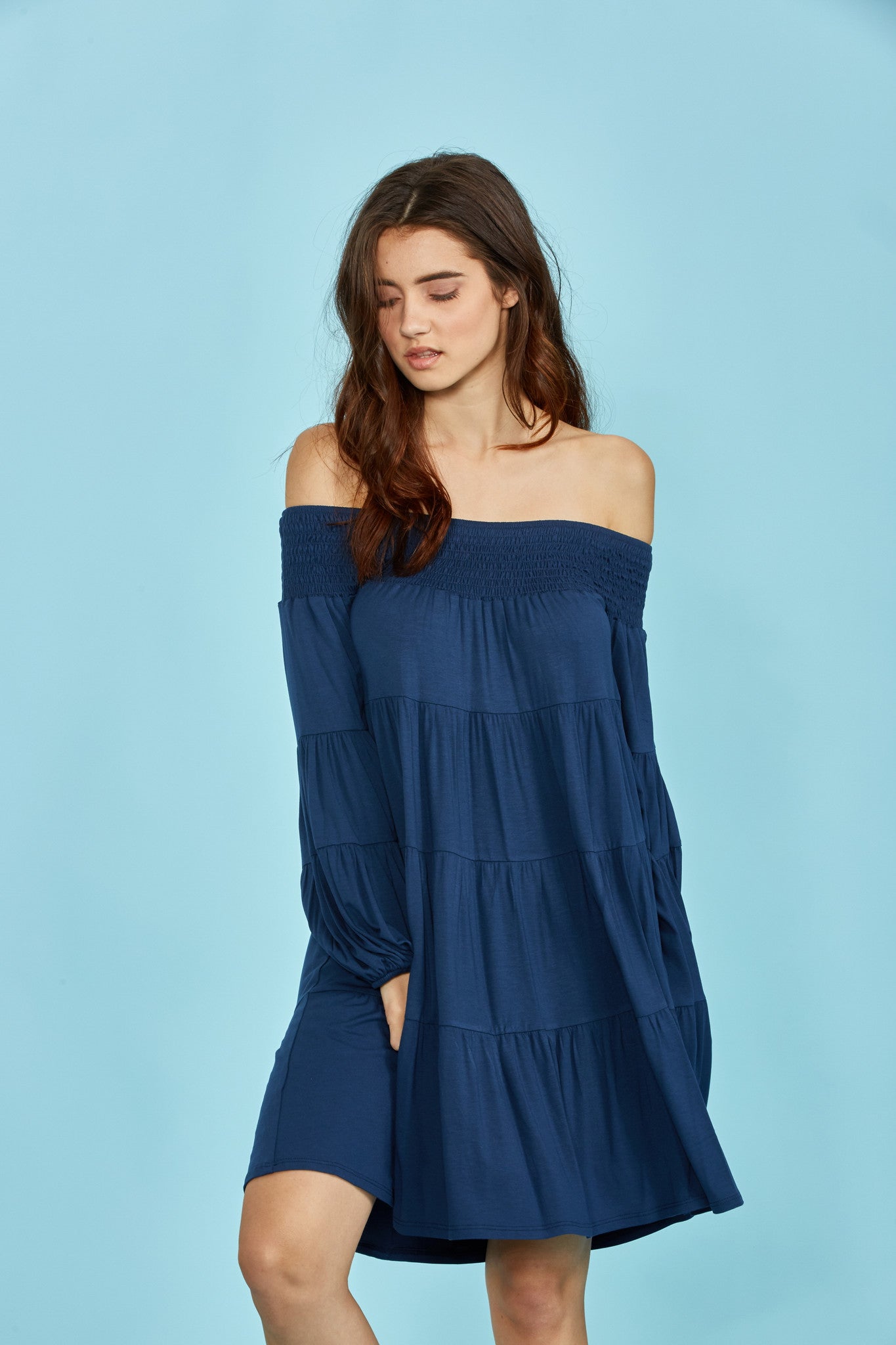 DARLINE OFF SHOULDER MINI DRESS (Navy)-VD1604