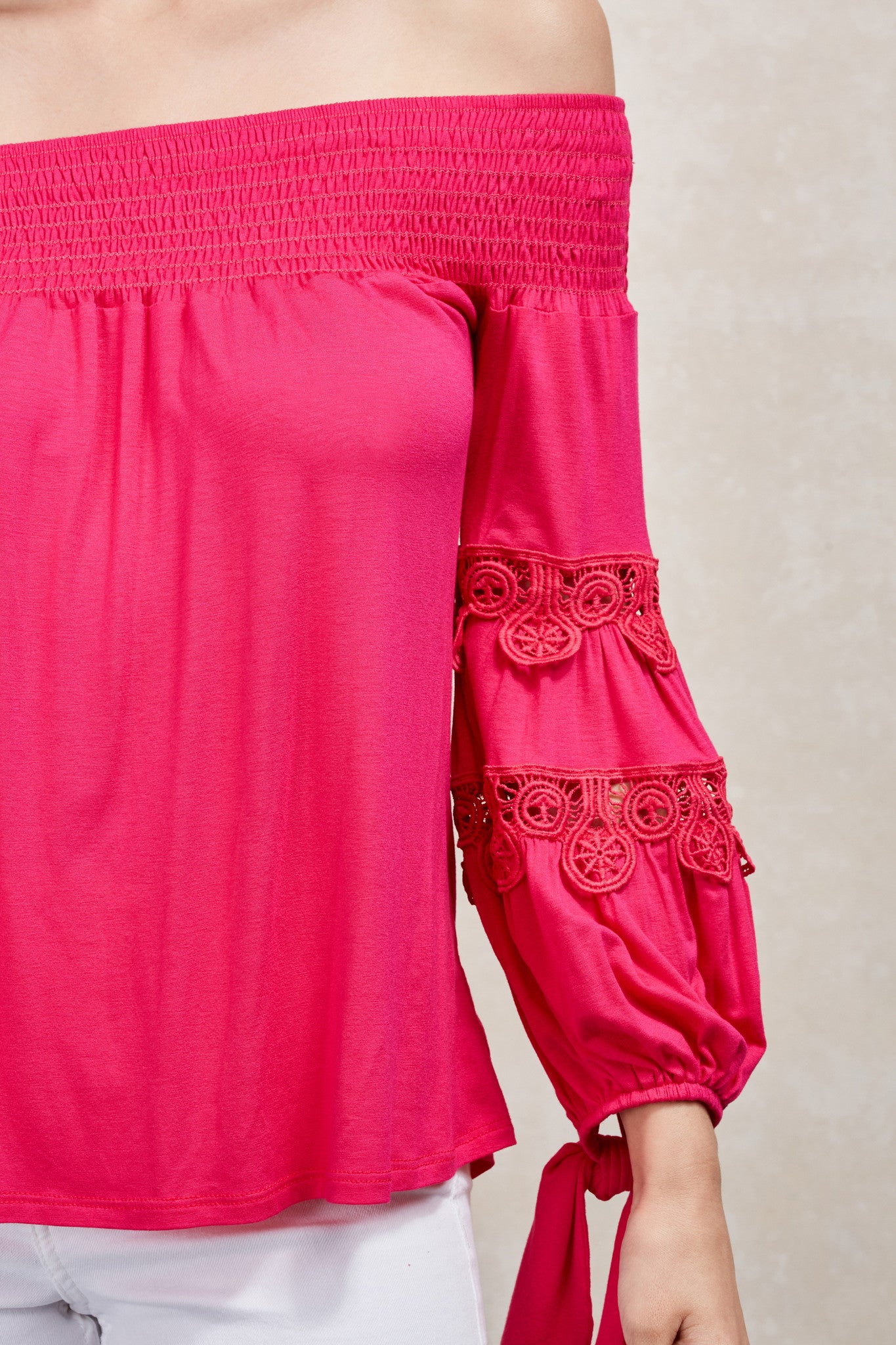 KARISSA OFF SHOULDER TOP (Fuschia)-VT1719