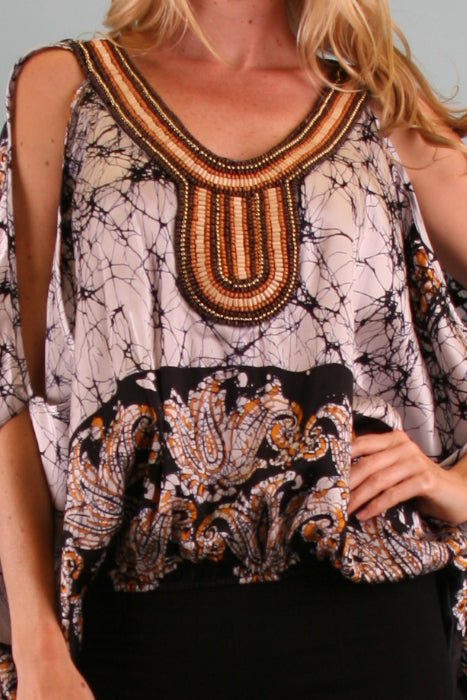 DAHLIA KIMONO SLEEVE TOP (BLACK)- T8490