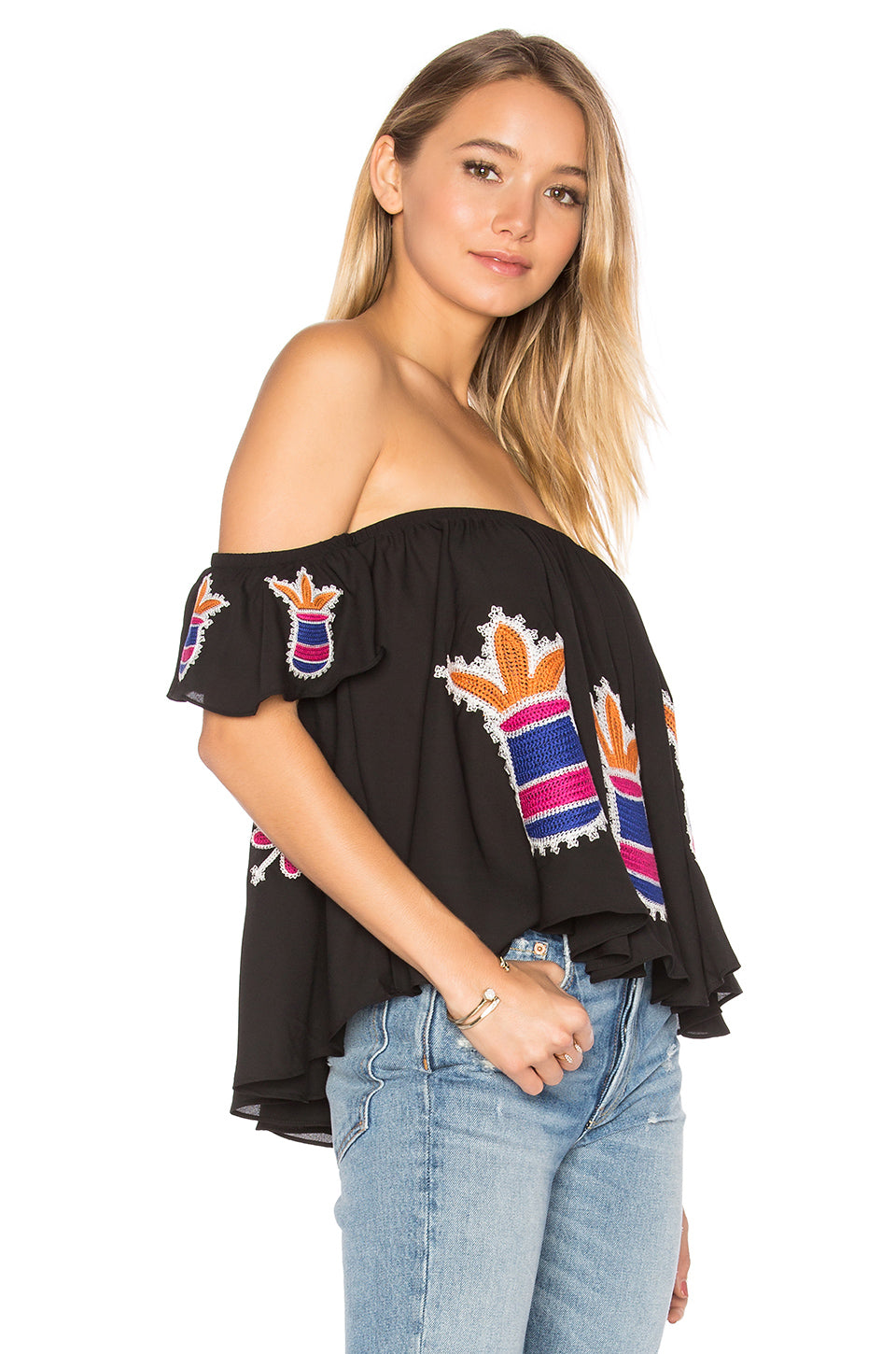 PINEAPPLE OFF SHOULDER TOP (Black)-CVT1438