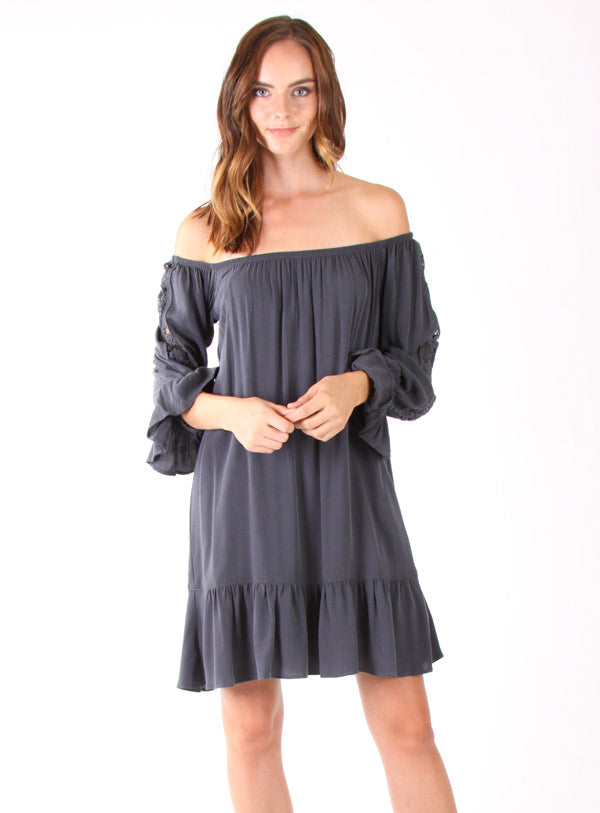 DACIA OFF SHOULDER DRESS(CHARCOAL)- VD1122