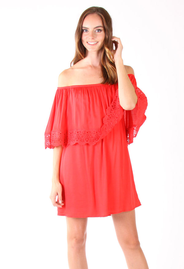 URSA OFF SHOULDER DRESS(RED)- VD1161