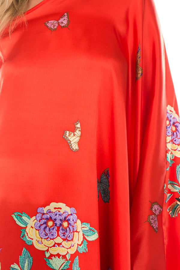 PONCHO SILK DRESS (Red)- VD1642