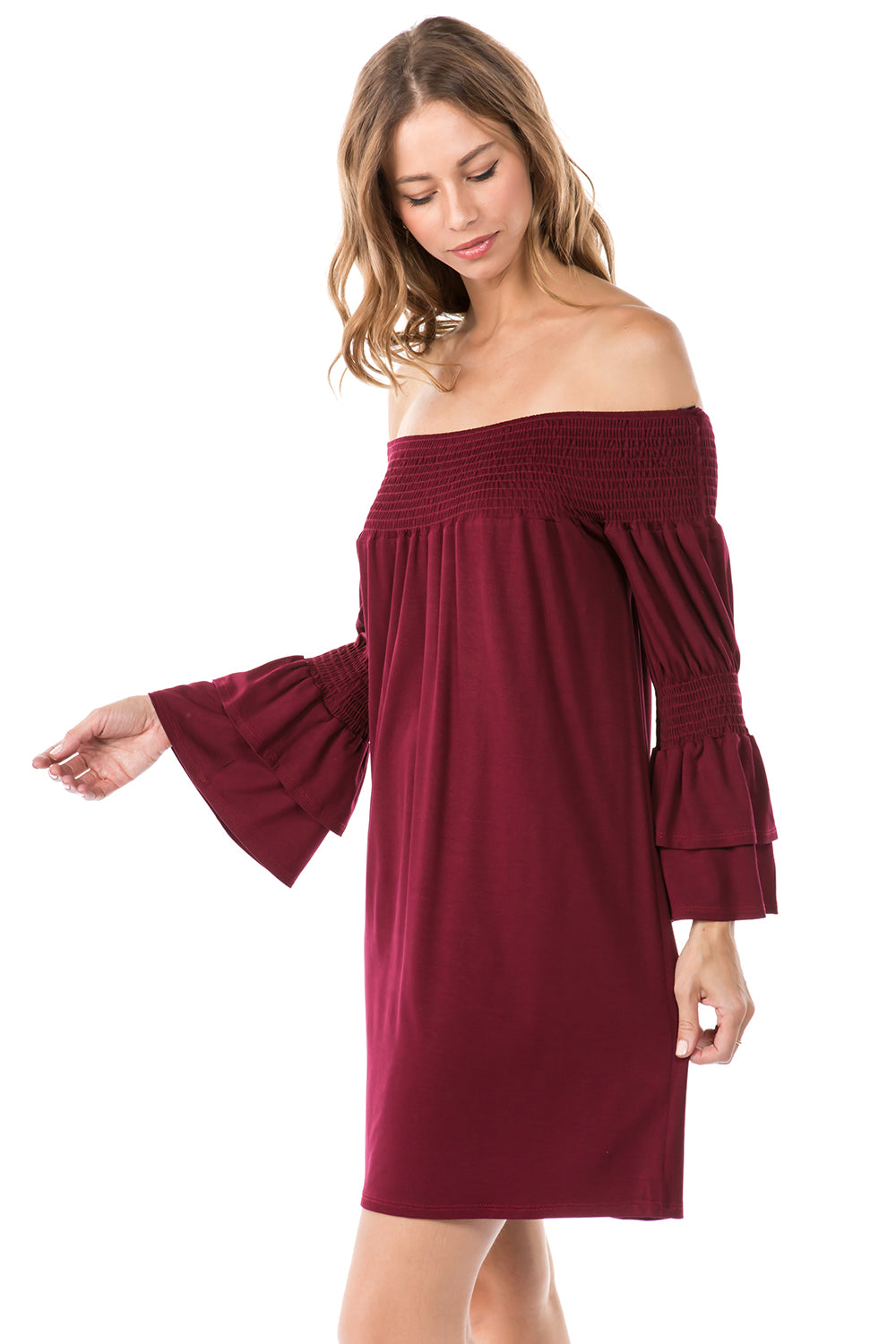 DAISY OFF SHOULDER DRESS (D. WINE)- VD1885