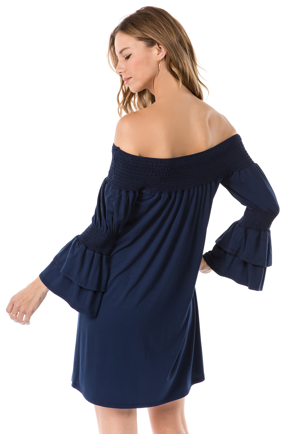 DAISY OFF SHOULDER DRESS (NAVY)- VD1885