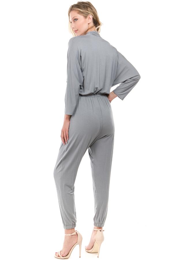 BROOKLYN LONG SLEEVE JUMPSUIT (GREY)- VD2202